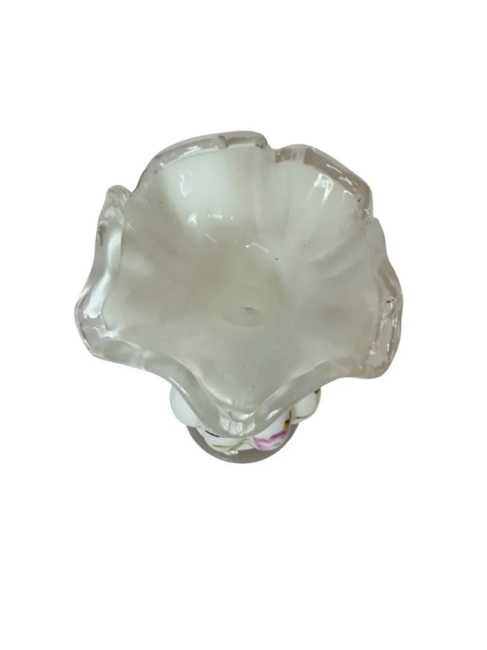 Romantic White Glass Bud Vase Hand Painted VTG Purple Floral Ruffle Rim 8.5” - Picture 9 of 16